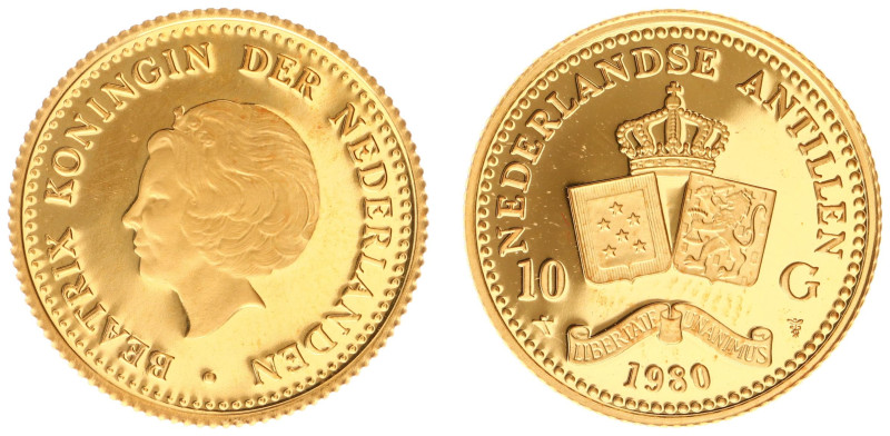 Gold coins - mail bid sale - Netherlands Antilles - 10 Gulden 1980 - Gold - Proo...