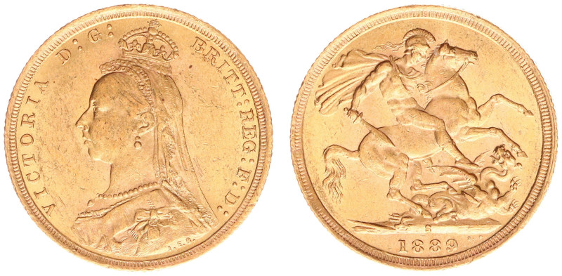 Gold coins - mail bid sale - Australia - Sovereign 1889-S (KM10, S.3868, Fr.19) ...