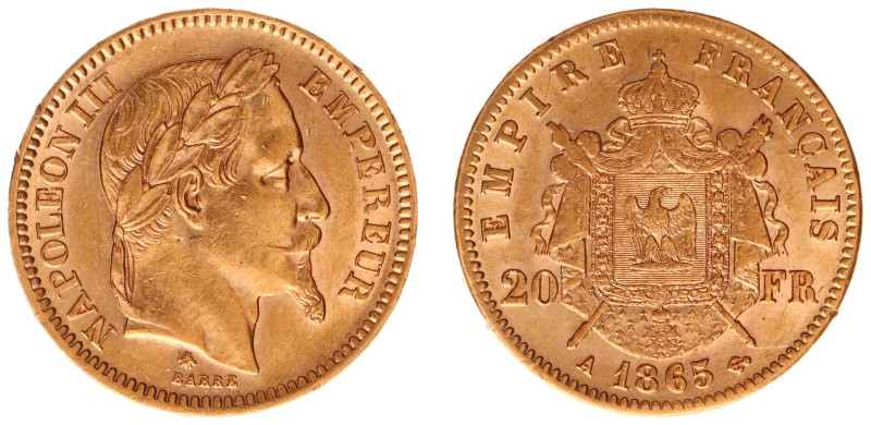 Gold coins - mail bid sale - France - 20 Francs 1865-A (KM801.1, Gad.1062, Fr.58...