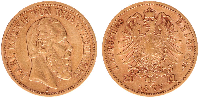 Gold coins - mail bid sale - Germany - Württemberg 20 Mark 1873-F (KM625, AKS134...