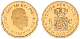 Gold medals - mail bid sale - Miscellaneous - Medal '5 Gulden 1877' - Gold 3,5 gram .585 - Proof