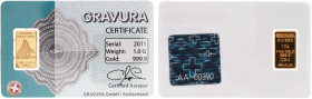 Gold medals - mail bid sale - Miscellaneous - Small gold bar 1 Gr. 999,9 from ''Gravura'' Switzerland 2011 in blister