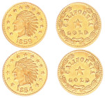 Gold medals - mail bid sale - Miscellaneous - 2 medals '½ Dollar California Gold 1854 & 1859' - Gold 0,46 g. together - XF