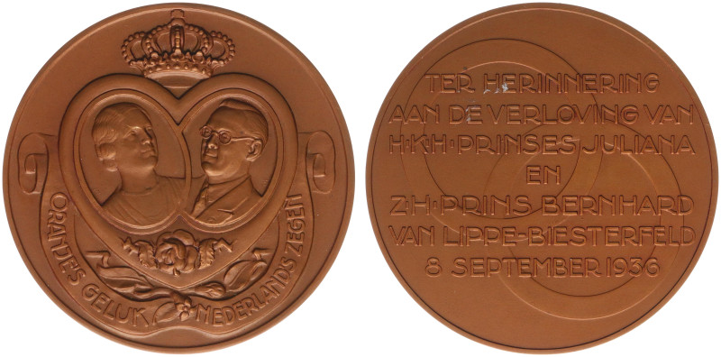 Historiepenningen - 1936 - Medal 'Verloving van Juliana met Bernhard' by T. Dupu...