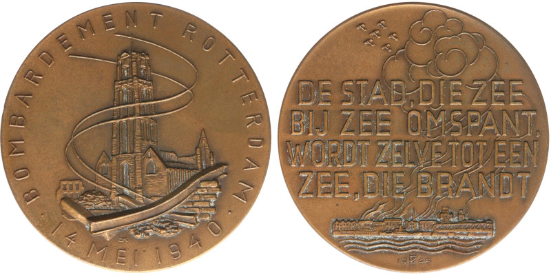 VPK-penningen - 1946 - Medal 'Bombardement van Rotterdam' by Cor van Kralingen (...