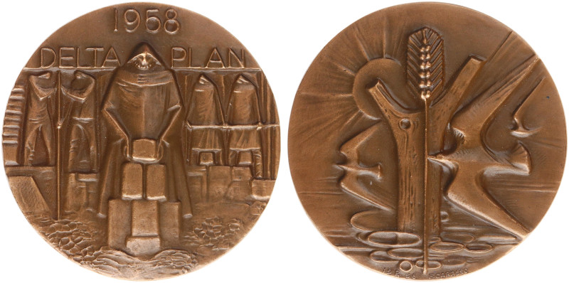 VPK-penningen - 1958 - Medal 'Deltaplan' by F. Carasso (Til.259) - Obv. Five dyk...