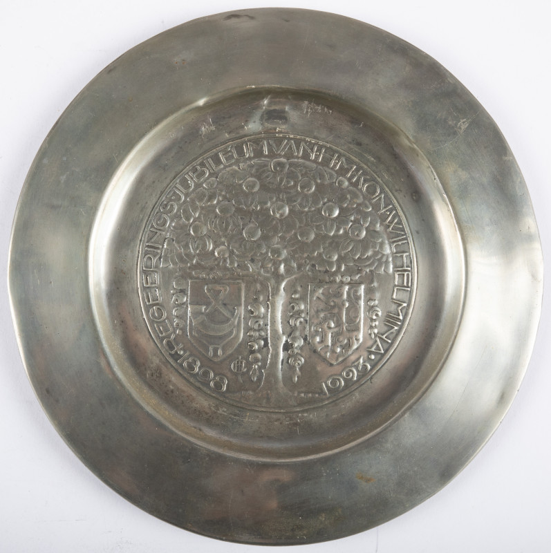 Van der Hoef-penningen - 1923 - Pewter memorial plate GERO 'Regeerings Jubileum ...