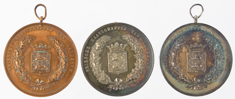 Medals in boxes - Netherlands - Friesche Maatschappij van Landbouw: three prize ...