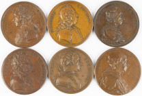 Medals in boxes - Miscellaneous - England - nice lot of six portrait medals of famous Englishmen by J.A. Dassier: Alexander Pope 1741 (Eimer 564), Abr...