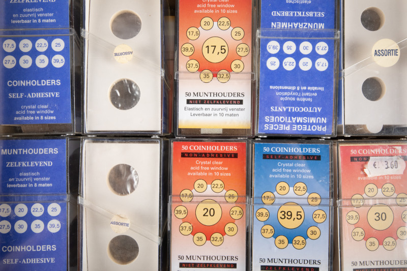 Coin supplies - Coinholders in 30 plastic boxes, some adhesive, various formats