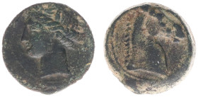 North Africa - The Carthaginians in Sicily and in North Africa - North Africa / Carthage - AE18 (Sardinian(?) mint, c. 300-264 BC, 5.15g) - Wreathed h...