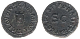 AE Quadrans (Rome AD 41, 2.70g) - TI CLAVDIVS CAESAR AVG Modius / PON M TR P IMP COS DES IT around large SC (RIC 84 / BMC 179) - VF/XF