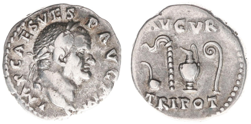 AR Denarius (Rome AD 71, 3.30g) - IMP CAES VESP AVG PM Laureate head right / AVG...