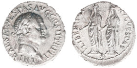 AR Denarius (Ephesus AD 71, 3.15g) - IMP CAESAR VESPAS AVG COS II TR P P P Laureate head right / LIBERI IMP AVG VESPAS Titus and Domitian, each veiled...