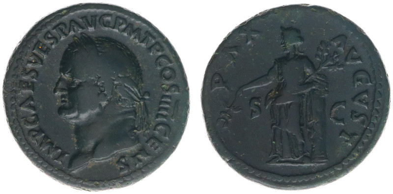 AE As (Rome AD 73, 11.26g) - IMP CAES VESP AVG P M T P COS IIII CENS Laureate he...