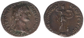 AR Denarius (Rome AD 85, 3.45g) - IMP CAES DOMIT AVG GERM P M TR P V Laureate head right / IMP VIIII COS XI CENS POT P P Minerva standing left holding...