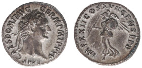 AR Denarius (Rome AD 95-96, 2.96g) - IMP CAES DOMIT AVG GERM P M TR P XV Laureate head right / IMP XXII COS XVII CENS P P P Minerva standing front, he...