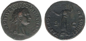 AE Dupondius (Rome AD 82, 11.73g) - IMP CAES DIVI VESP F DOMITIAN AVG P M Laureate head right / TR P COS VII DES VIII P P Minerva standing left holdin...