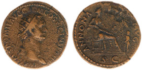 AE Dupondius (Rome, 10.71g) - IMP CAES DOMIT AVG GERM COS XI CENS POT PP Laureate bust right, wearing aegis / ANNONA AVG Annona seated right holding b...