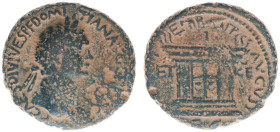 Judaea / Herodians - AE (Caesaraea Panias RY 25 = AD 85-86, 10.41g) - Agrippa II with Domitianus - Laureate head right / Altar with Roman and Greek le...