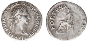 AR Denarius (Rome AD 96, 3.09g) - IMP NERVA CAESAR AVG P M TR P COS II P P Laureate head right / FORTVNA PR Fortuna seated left holding two wheat ears...