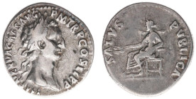 AR Denarius (Rome AD96, 3.44g) - IMP NERVA CAES AVG P M TR P COS II P P Laureate head right / SALVS PVBLICA Salus seated left, holding corn ears (RIC ...