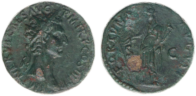 AE Dupondius (Rome AD 97, 12.74g) - IMP NERVA CAES AVG P M TR P COS III P P Radi...