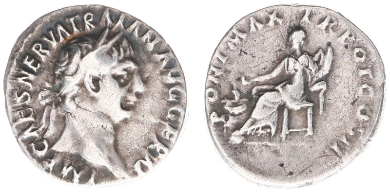 AR Denarius (Rome AD 98, 3.03g) - IMP CAES NERVA TRAIAN AVG GERM Laureate head r...