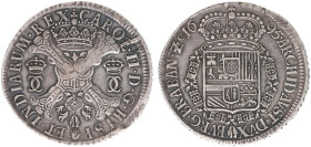Hertogdom Brabant / Antwerpen - Karel II (1665-1700) - Patagon 1695 new type with both edge varieties (vGH 350-1b type II / Delm. 349 / Vanhoudt 715 R...