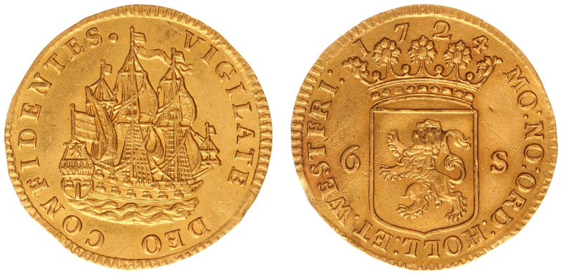 Holland Provincie (1581-1795) - Afslagen in goud - Scheepjesschelling 1724 struc...