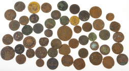 Dutch Provincial in boxes - Small box copper coinage Spanish/Southern/Austrian Netherlands among which Duiten, Liards, etc. - Total approx. 50 pcs.