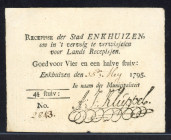 Banknotes Netherlands - Assignaten - Enkhuizen, Stedelijk recepis van 4½ stuivers 1795 - printed in black (Pick B40, Kolsky 84, PL390.1.a) – handwritt...