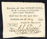 Banknotes Netherlands - Assignaten - Enkhuizen, Stedelijk recepis van 6¾ stuivers 1795 - printed in black (Pick B41, Kolsky 85, PL390.2a) – handwritte...