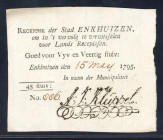 Banknotes Netherlands - Assignaten - Enkhuizen, Stedelijk recepis van 45 stuivers 1795 - printed in black (Pick B43, Kolsky 87 / PL390.4.a) – handwrit...