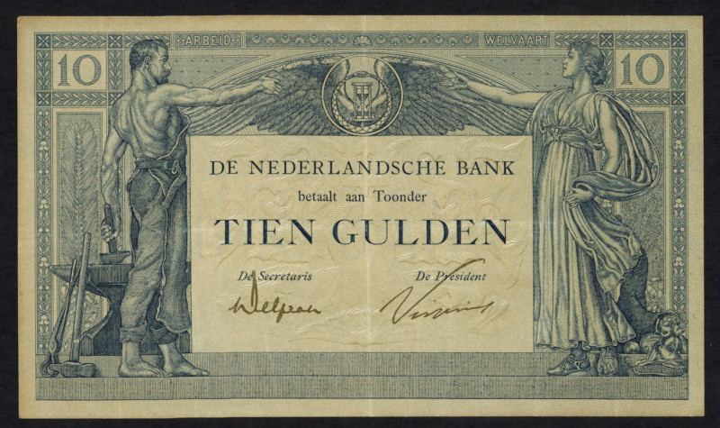 Banknotes Netherlands - 10 Gulden 1921 Arbeid en Welvaart II (Mev. 38-1b / AV 27...