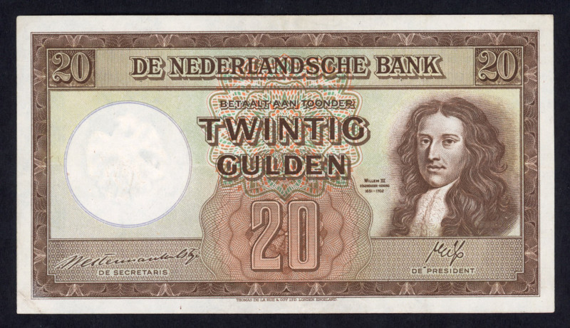 Banknotes Netherlands - 20 Gulden 1945 Stadhouder Willem III (Mev. 59-1 / AV 42....