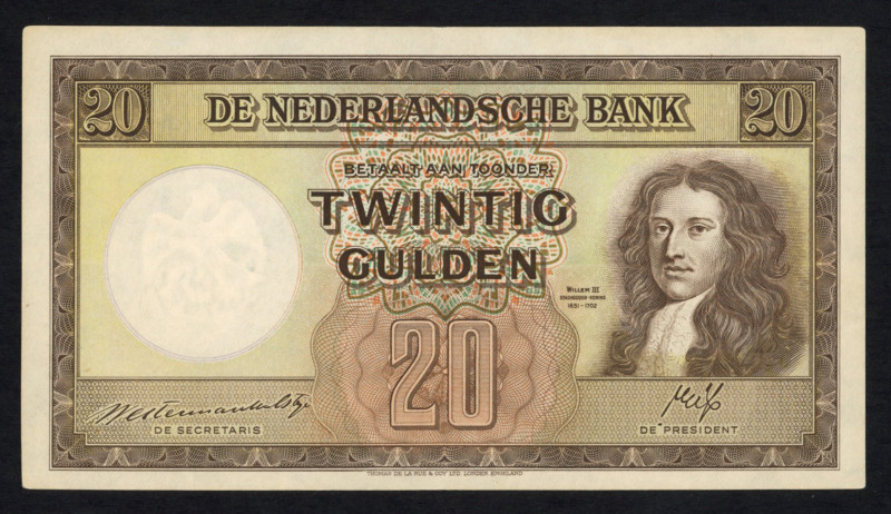 Banknotes Netherlands - 20 Gulden 1945 Stadhouder Willem III (Mev. 59-1 / AV 42....