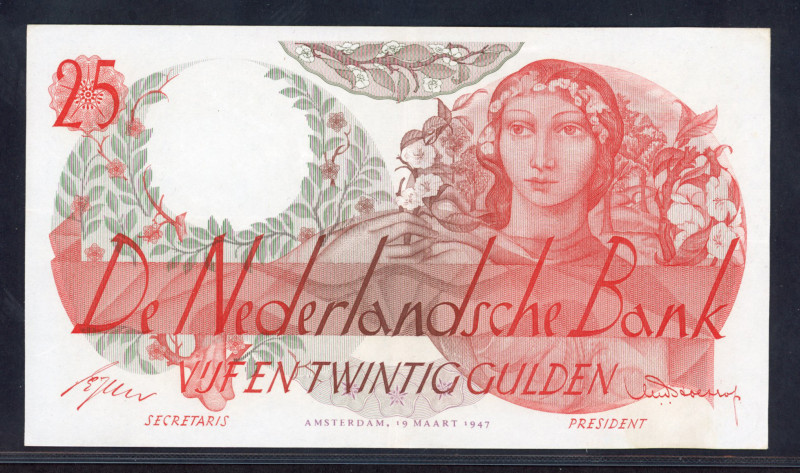 Banknotes Netherlands - 25 Gulden 1947 Flora (Mev. 81-1 / AV 53.1 / PL66a / P. 8...