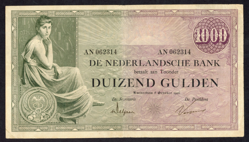 Banknotes Netherlands - 1000 Gulden 6.10.1926 Grietje Seel (Mev. 152-1 /AV 106A....