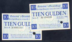 Banknotes Netherlands - Noodgeld - ’s-Gravenhage - Emergency money WW II WO - 10 Gulden 14 October 1944 serieno. A 099233 + 130220 (T/J 47.3 / PL459.2...