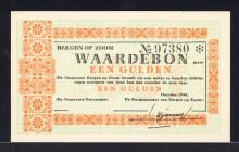 Banknotes Netherlands - Noodgeld - Bergen op Zoom - Emergency money WW II - 1 Gulden October 1944 serienrs. 97380 * (T/J 10.1 / PL205.1) - Obv. Text w...