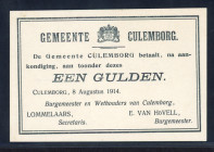 Banknotes Netherlands - Noodgeld - Culemborg - Emergency money WW I - 1 Gulden 8 augustus 1914 w/o serie (V. 7.1 / PL270.1) - Obv. Arms of Culemborg /...