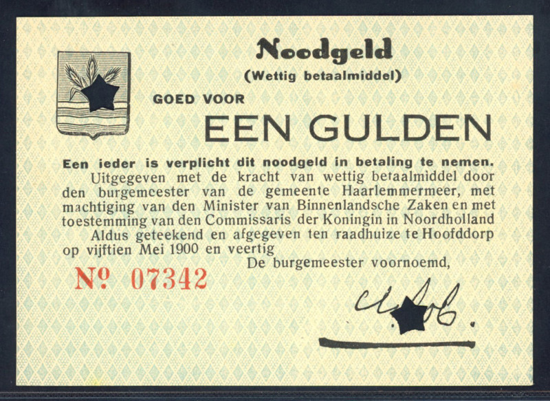 Banknotes Netherlands - Noodgeld - Haarlemmermeer - Emergency money WW II - 1 Gu...