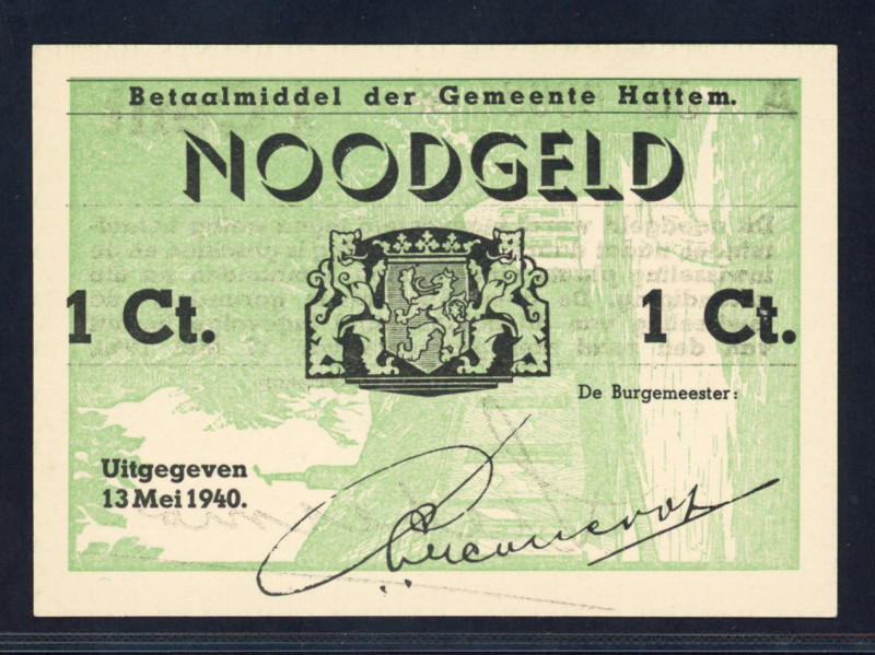 Banknotes Netherlands - Noodgeld - Hattem - Emergency money WW II - 1 Cent 13 me...