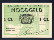 Banknotes Netherlands - Noodgeld - Hattem - Emergency money WW II - 1 Cent 13 mei 1940 (T/J 52.02 / PL506.1) - Obv. Green + arms of Hattem and sign. m...