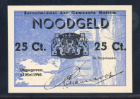 Banknotes Netherlands - Noodgeld - Hattem - Emergency money WW II - 25 Cent 13 mei 1940 (T/J 52.04 / PL506.3) - Obv. Blue + arms of Hattem and sign. m...