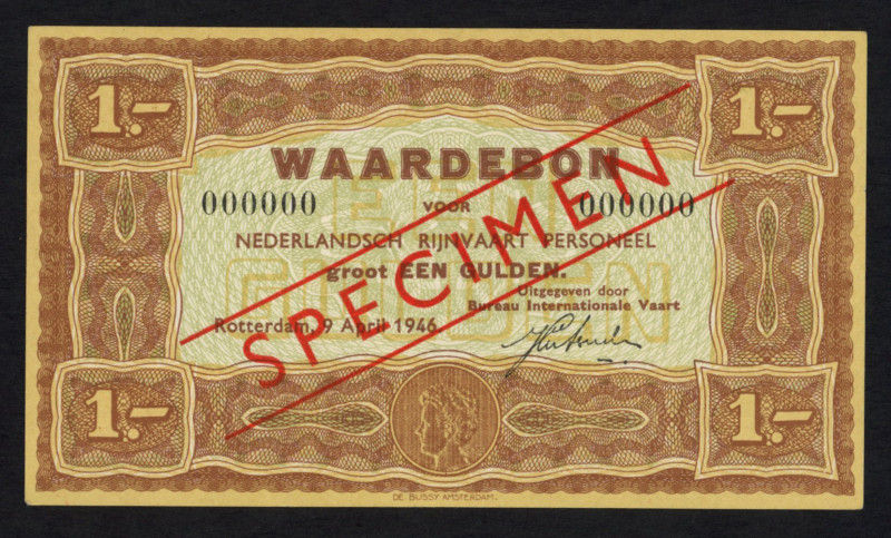 Banknotes Netherlands - Scheepsgeld - Rijnvaart - 1 Gulden 9 april 1946 SPECIMEN...