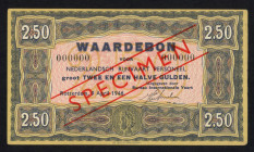 Banknotes Netherlands - Scheepsgeld - Rijnvaart - 2½ Gulden 9 april 1946 SPECIMEN serieno. 000000 (PL1650.5.s2) - with private annotations on back - a...