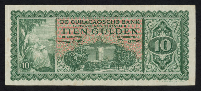 Banknotes Netherlands Oversea - Curaçao - 10 Gulden 1948 Water tower Aruba (P. 3...