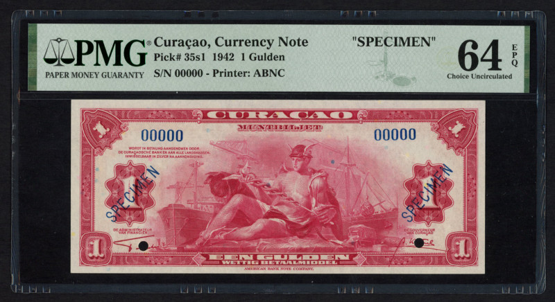 Banknotes Netherlands Oversea - Curaçao - 1 Gulden 1942 SPECIMEN (P. 35s1) - Mer...